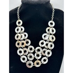 Premier Designs "SANDY" Silver Tone Mother Of Pearl Bib Fashion Necklace 18" +